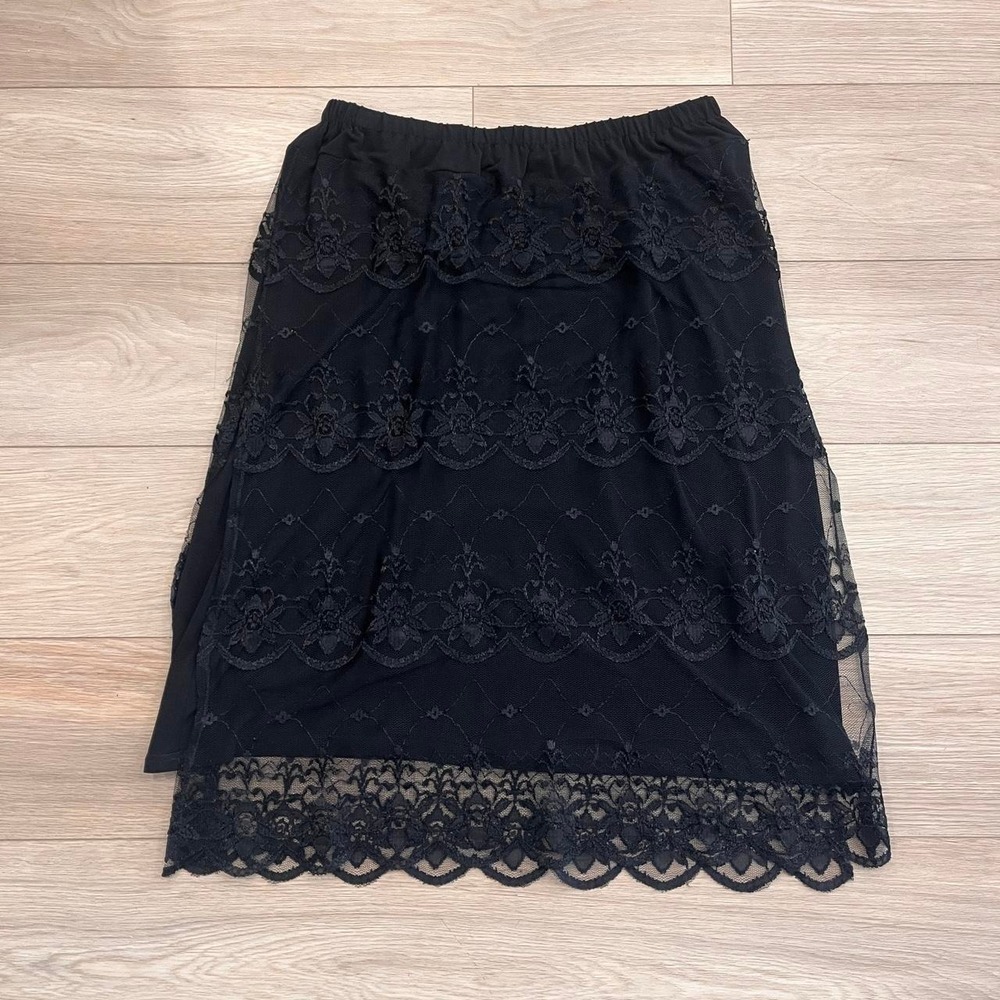 Black Lace Skirt Scalloped Hem Women L Whimsygoth Fairy Grunge Cottage Goth